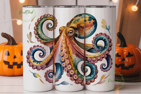 Watercolor Octopus 20oz Tumbler Wrap Sublimation PixelChick 