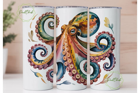 Watercolor Octopus 20oz Tumbler Wrap Sublimation PixelChick 