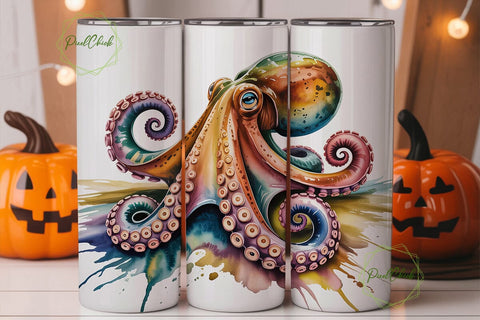 Watercolor Octopus 20oz Tumbler Wrap Sublimation PixelChick 