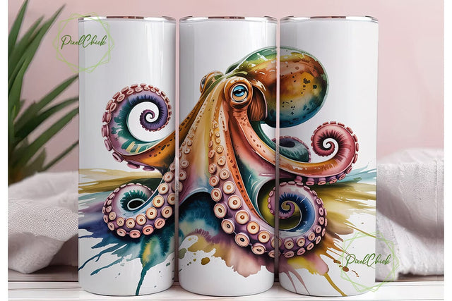 Watercolor Octopus 20oz Tumbler Wrap Sublimation PixelChick 
