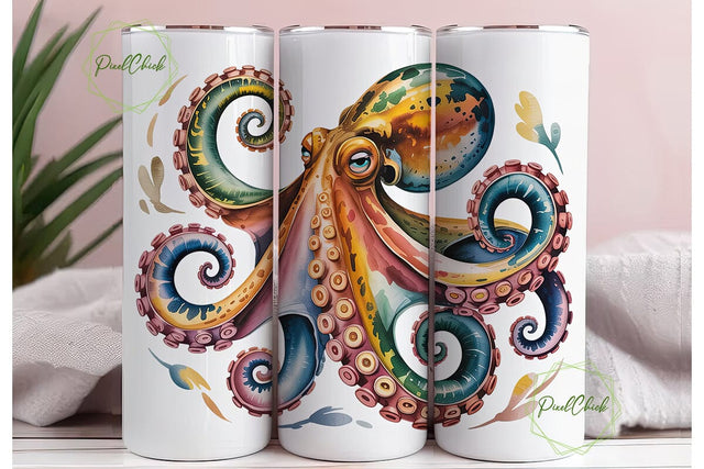 Watercolor Octopus 20oz Tumbler Wrap Sublimation PixelChick 