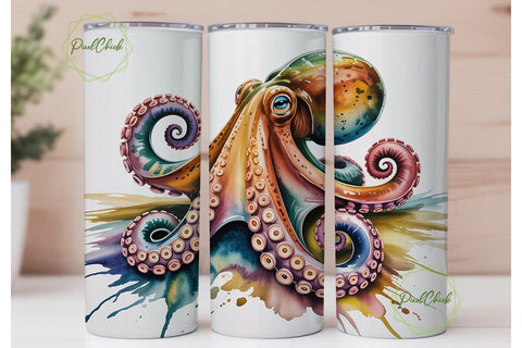 Watercolor Octopus 20oz Tumbler Wrap Sublimation PixelChick 