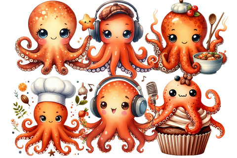 Watercolor Octopuses Clipart Sublimation Rupkotha 