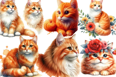 Watercolor Orange Cats Clipart Sublimation Rupkotha 