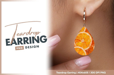 Watercolor Orange Slices Teardrop Earring Png Sublimation Regulrcrative 