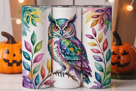 Watercolor Owl 20oz Tumbler Wrap Sublimation PixelChick 