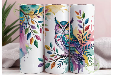 Watercolor Owl 20oz Tumbler Wrap Sublimation PixelChick 