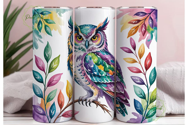 Watercolor Owl 20oz Tumbler Wrap Sublimation PixelChick 
