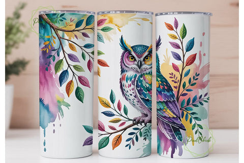 Watercolor Owl 20oz Tumbler Wrap Sublimation PixelChick 