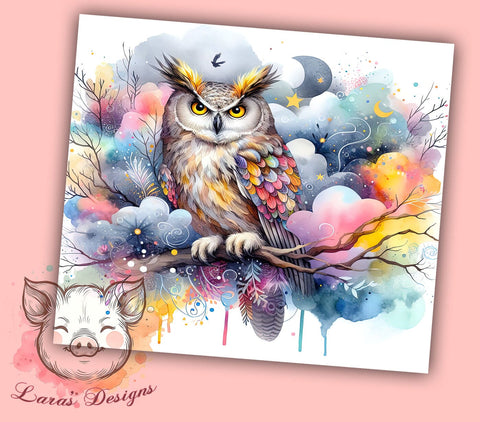 Watercolor Owl Vibrant 20oz Tumbler Png, Straight & Tapered Tumbler Png, Owl Tumbler Png, Digital Download PNG Sublimation Lara' s Designs 