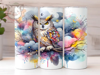 Watercolor Owl Vibrant 20oz Tumbler Png, Straight & Tapered Tumbler Png, Owl Tumbler Png, Digital Download PNG Sublimation Lara' s Designs 