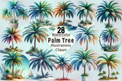Watercolor Palm Tree Sublimation Clipart Bundle Sublimation SVGArt 