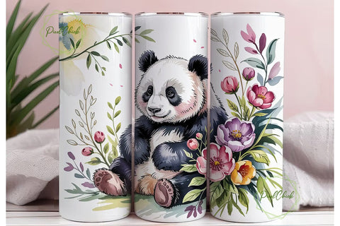 Watercolor Panda 20oz Tumbler Wrap Sublimation PixelChick 