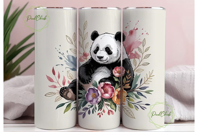 Watercolor Panda 20oz Tumbler Wrap Sublimation PixelChick 