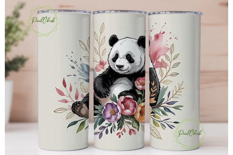 Watercolor Panda 20oz Tumbler Wrap Sublimation PixelChick 