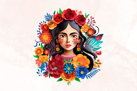 Watercolor Papercut of Mexican Girl Sublimation Bundle Sublimation Designangry 