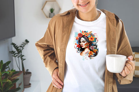 Watercolor Papercut of Mexican Girl Sublimation Bundle Sublimation Designangry 