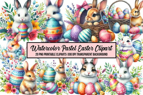 Watercolor Pastel Easter Clipart Sublimation Rupkotha 