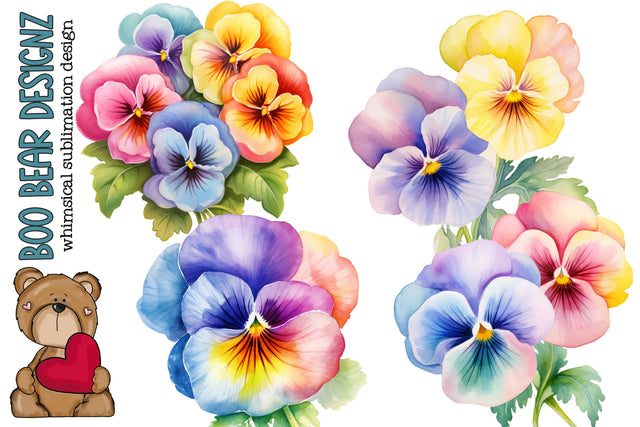 Watercolor Pastel Pansy Clipart Sublimation Boo Bear Designz 