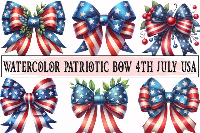 Watercolor Patriotic Bow 4th July USA Sublimation SVGista 
