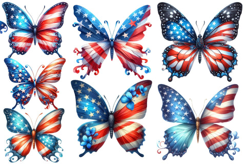 Watercolor Patriotic Butterfly Clipart Sublimation Rupkotha 