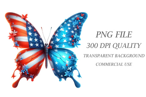 Watercolor Patriotic Butterfly Clipart Sublimation Rupkotha 