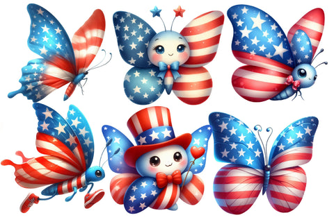 Watercolor Patriotic Butterfly Clipart Sublimation Rupkotha 