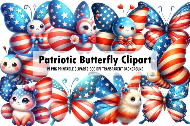 Watercolor Patriotic Butterfly Clipart Sublimation Rupkotha 