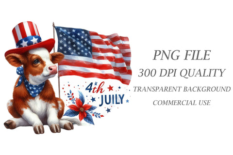 Watercolor Patriotic Cow Clipart Sublimation Rupkotha 