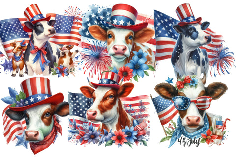 Watercolor Patriotic Cow Clipart Sublimation Rupkotha 