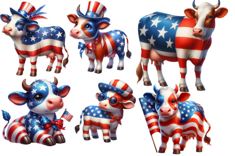 Watercolor Patriotic Cows Clipart Sublimation Rupkotha 