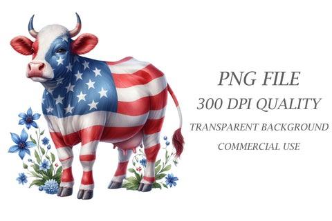 Watercolor Patriotic Cows Clipart Sublimation Rupkotha 