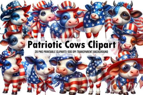 Watercolor Patriotic Cows Clipart Sublimation Rupkotha 
