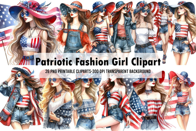 Watercolor Patriotic Fashion Girl Clipart Sublimation Rupkotha 