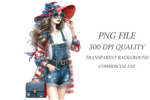 Watercolor Patriotic Fashion Girl Clipart Sublimation Rupkotha 