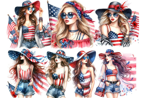 Watercolor Patriotic Fashion Girl Clipart Sublimation Rupkotha 