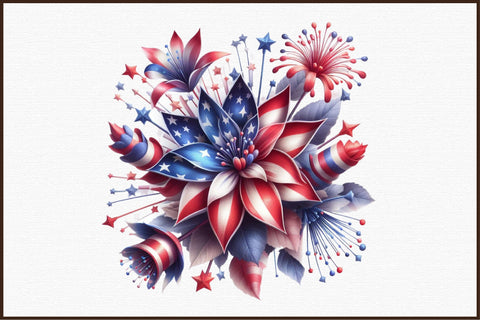 Watercolor Patriotic Flowers Clipart Sublimation designartist 