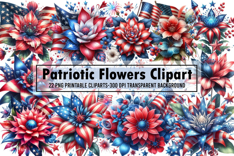 Watercolor Patriotic Flowers Clipart Sublimation designartist 