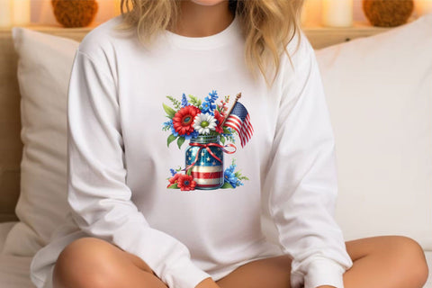 Watercolor Patriotic Flowers in Jar Clipart Sublimation Rupkotha 