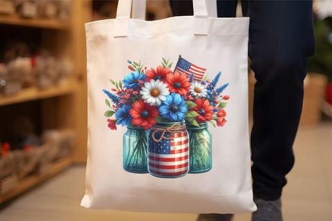 Watercolor Patriotic Flowers in Jar Clipart Sublimation Rupkotha 