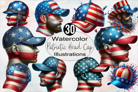 Watercolor Patriotic Head Cap Clipart Sublimation SVGArt 