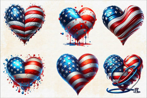 Watercolor Patriotic Heart Sublimation Clipart Bundle Sublimation SVGArt 