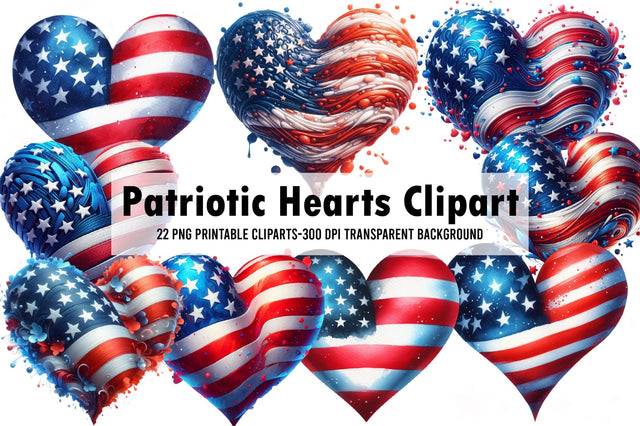 Watercolor Patriotic Hearts Clipart Sublimation Rupkotha 