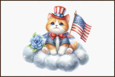 Watercolor Patriotic Moon Cat Clipart Sublimation designartist 
