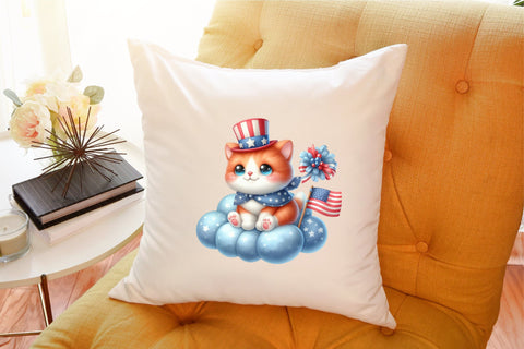Watercolor Patriotic Moon Cat Clipart Sublimation designartist 