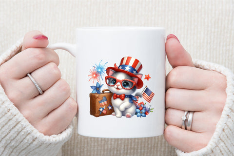 Watercolor Patriotic Moon Cat Clipart Sublimation designartist 