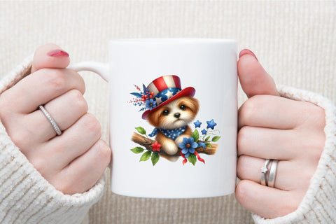 Watercolor Patriotic Moon Dog Clipart Sublimation designartist 