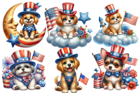 Watercolor Patriotic Moon Dog Clipart Sublimation designartist 