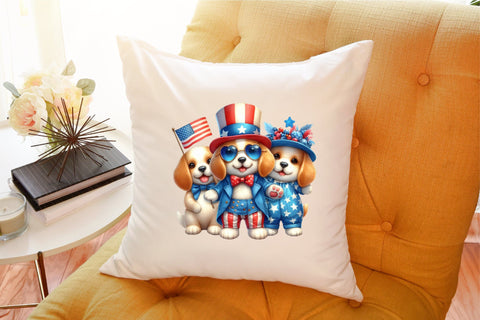 Watercolor Patriotic Moon Dog Clipart Sublimation designartist 