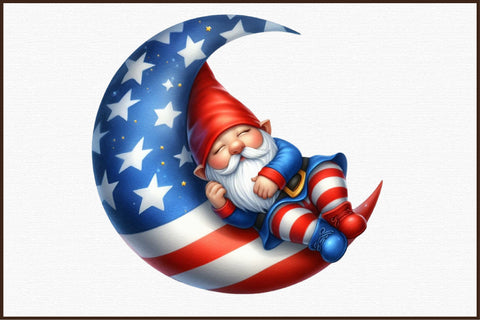 Watercolor Patriotic Moon Gnome Clipart Sublimation designartist 
